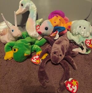 Lot Of 6 Beanie Baby Sea/Water.  Swirly, Neon, Lips, Goochy, Smoochy & Stinget